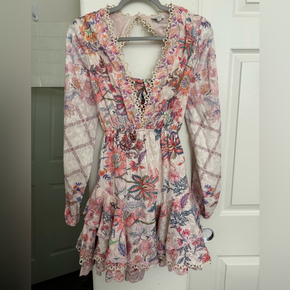 HEMANT & NANDITA Pink Floral Long Sleeve Mini Dress